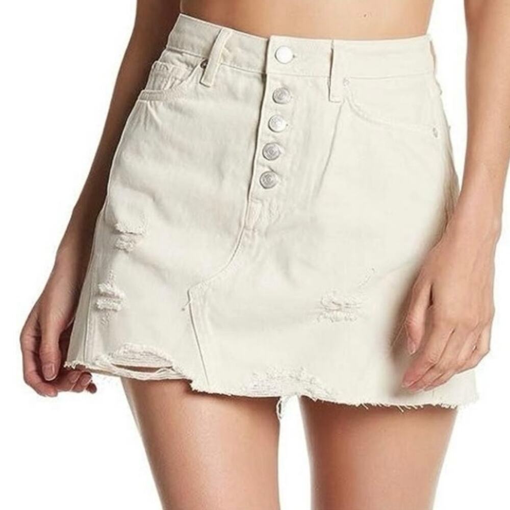 Free People Off-White Distressed Mini Skirt